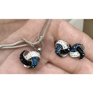 Crystal Jewelry Silver Plated Necklace & Earrings Love Knots 925 Sterling Chain